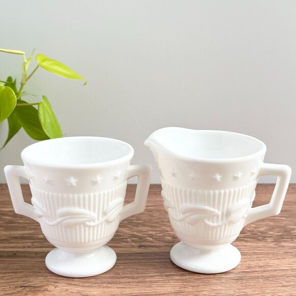 Milk Glass Sugar & Creamer Set by Fostoria - Picture 1 of 13